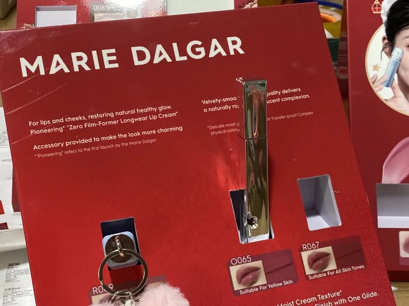 MARIE DALGAR lip colour countertop display with the product in its slot
